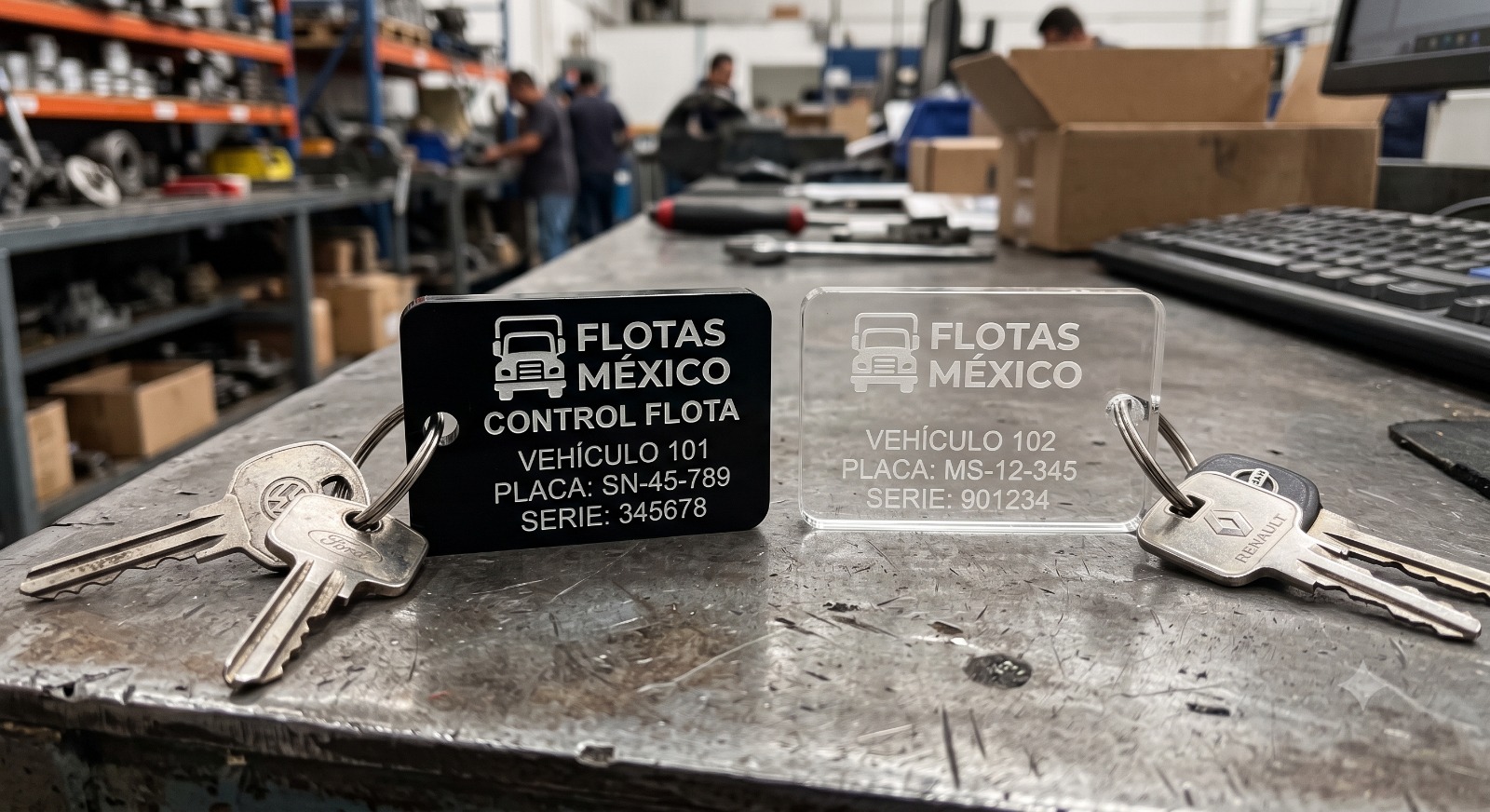 Llaveros de acrílico grabados a láser para identificación de flotas vehiculares